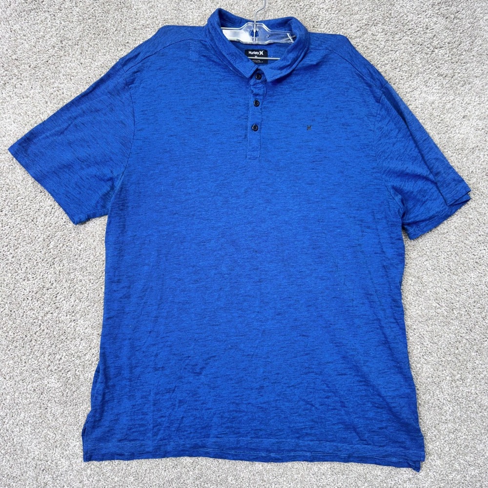 Hurley Polo Mens XL Blue Slub Knit Short Sleeve EUC
